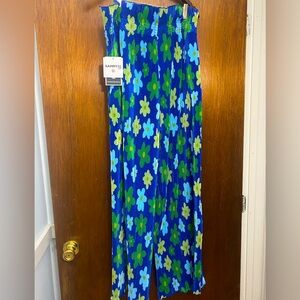 Blue flower pleated palazzo pants